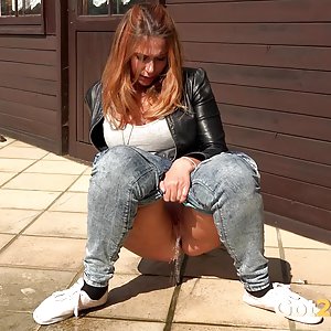 Outdoor pissing for gorgeous girl in denims. Ani Black